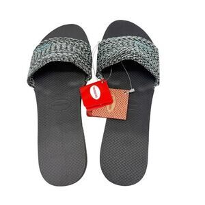 Havaianas Women's You Malta‎ Cool Sandals Black Blue Sky Size 11/12W